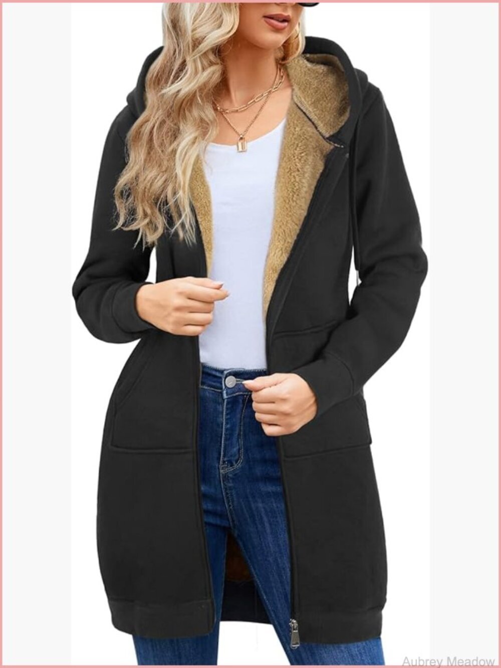 Long Fleece Hoodie Tunic Zip Up Winter Jacket Sherpa Lined Warm Coat